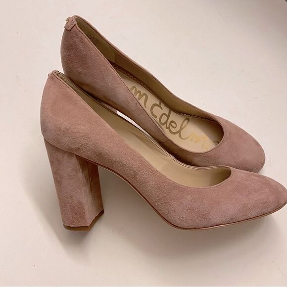 Sam Edelman Stillson Pump shoe blush pink Suede round toe block heel 8.5 New - Picture 2 of 13